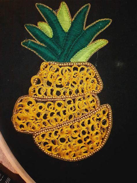 Pineapple 🍍 Ring Knot Design In Aari, Ring Knot Aari Work, Ring Knot Embroidery Designs, Bullion Rose, Button Hole Stitch, Peacock Embroidery Designs, Peacock Embroidery, Pencil Drawing Images, Aari Design