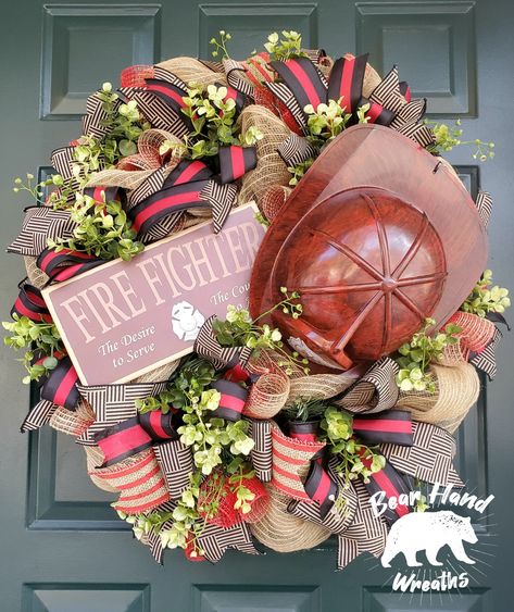 Firefighter wreath, Firefighter Wreaths for front door, Firefighter gift, Firefighter decor, Fireman wreath, Fireman decor Firefighter Wreath, Hand Wreaths, Christmas Tulle Wreath, Fireman Crafts, Fire Department Christmas, Nurse Wreath, Fireman Decor, Firefighter Crafts, Victorian Wreath