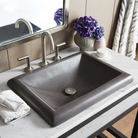 NativeStone® Concrete Bathroom Sinks | Native Trails Concrete Vanity Bathroom, Bathroom Counter Tops, Sinks For Bathroom, Concrete Bathroom Sink, Concrete Vanity, Drop In Bathroom Sinks, Rectangular Sink Bathroom, Concrete Finishes, Concrete Bathroom