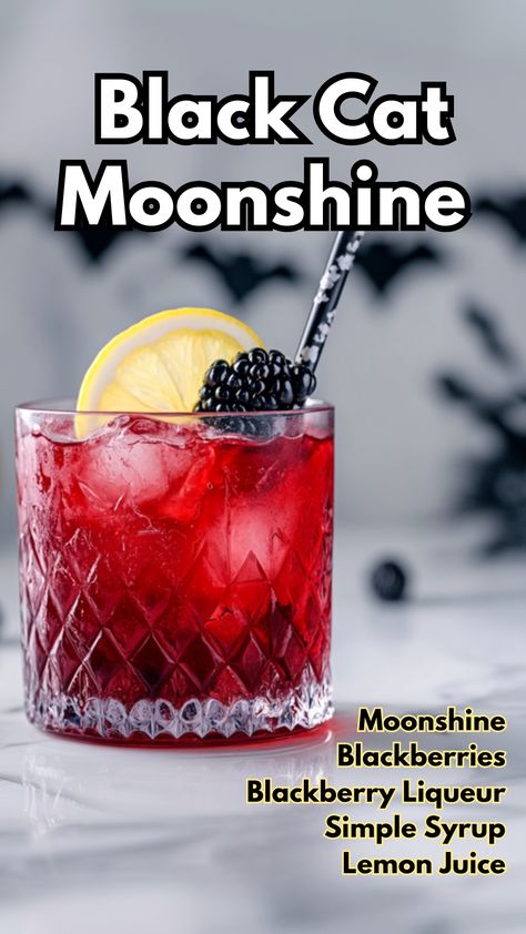 Black Cat Moonshine Blackberry Moonshine Cocktails, Blackberry Cocktails, Flavored Moonshine Recipes, Moonshine Drink Recipes, Lemon Margarita, Lemon Martini, Blackberry Cocktail, Cocktail Cards, Moonshine Cocktails