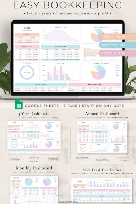 Effortlessly manage finances with the Small Business Bookkeeping Spreadsheet & Expense Tracker by HayeAmeri. Input transactions for automatic calculations, and gain insights through monthly, annual, and five-year dashboards. Enjoy beginner-friendly design, multi-currency support, and customizable tabs. Simplify small business bookkeeping and optimize financial management today! Planning Spreadsheets, Notion Tips, Bookkeeping Spreadsheet, Business Finance Management, Finance Planning, Manage Finances, Excel Budget Spreadsheet, Finance Dashboard, Business Bookkeeping