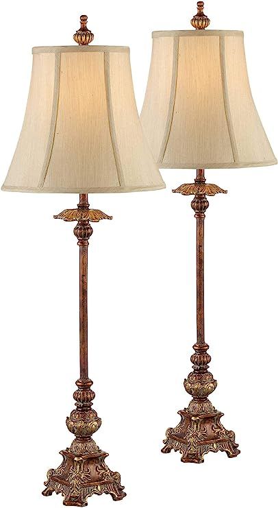 Regency Hill Juliette Traditional French Country Cottage Buffet Table Lamps 36.5" Tall Set of 2 Light Bronze Brown Gold Bell Fabric Shade Decor for Living Room House Home Dining French Country Lamps, Classical Living Room, Country Home Decor Ideas, Country Lamps, French Country Home Decor, French Regency, Cottage Dining Rooms, Buffet Table Lamps, Traditional Dining Rooms