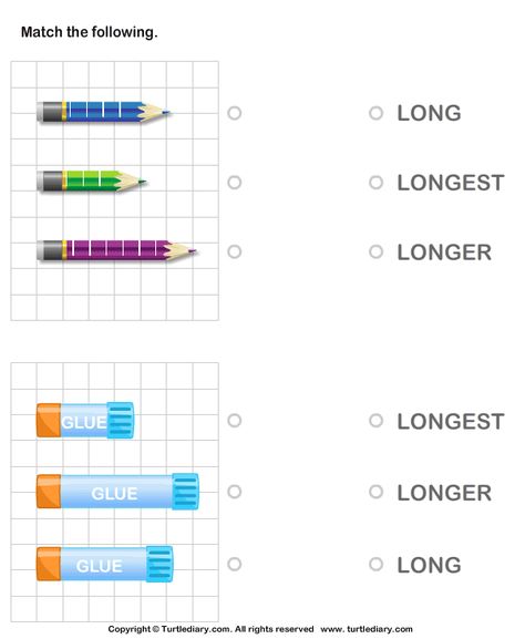 Long, longer, longest - TurtleDiary.com Long Longer Longest Activities, Long Longer Longest Worksheet, First Grade Lessons, Maths Ideas, Map Activities, Free Math Worksheets, Math Help, Interactive Stories, Assessment Tools