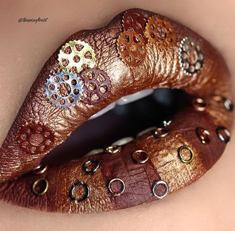 Copper and Bronze Steampunk Lips Steam Aesthetic, Rebecca Steam, Steampunk Makeup, Robecca Steam, High Aesthetic, Childhood Dream, Orange Lips, Beautiful Lipstick, Catty Noir