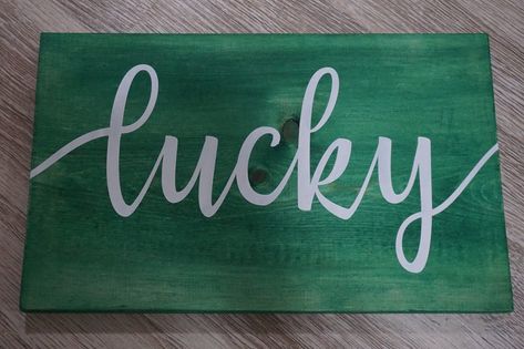 Green Lucky Wood Sign St Patrick's Day Sign | Etsy Green Sign, Wire Hangers, Luck Of The Irish, Saint Patrick, Gold Accent, Sign I, Wedding Shower, Wood Sign, Unique Colors