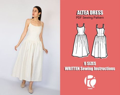 Mediterranean Wedding Midi Dress Sewing Pattern - PDF - 9 Sizes Tube Dress Pattern Sewing, Dropwaist Dress Pattern, Midi Dress Sewing Pattern, Drop Waist Dress Pattern, Wedding Dress Sewing Pattern, Basic Midi Dress, Wedding Midi Dress, Midi Dress Pattern, Wedding Dress Sewing Patterns