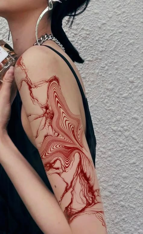 Artistic Sleeve Tattoos, Artsy Sleeve Tattoo, Swirly Abstract Tattoo, Long Wrist Tattoo, Abstract Patchwork Tattoos, Inconspicuous Tattoo, Abstract Rib Tattoo, Shoulder Cybersigilism Tattoo, Unsettling Tattoos