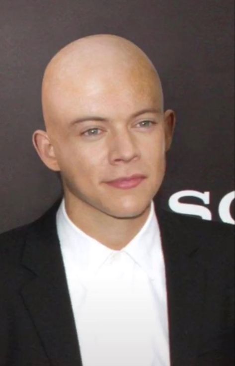 Famous Bald People, Harry Styles In Black, Harry Styles Bald, Bald Person, Harry Styles Haircut, Harry Styles Hair, Harry Styles Memes, Harry Styles Funny, Harry Styles Poster