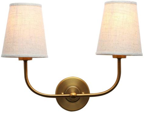 AmazonSmile: Permo Vintage Double Sconce Antique 2-Lights with Flared Funnel Linen Beige Fabric Shade: Home Improvement Nightstand Light, Vintage Edison Bulbs, Industrial Wall, Bedside Lighting, Wall Fixtures, Beige Fabric, Wall Light Fixtures, Fabric Shades, Funnel