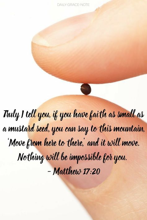 Truly I tell you, if you have faith as small as a mustard seed, you can say to this mountain, ‘Move from here to there,’ and it will move. Nothing will be impossible for you - Matthew 17:20 If You Have Faith As A Mustard Seed, Faith Of A Mustard Seed Quote, Faith As Small As A Mustard Seed, Mustard Seed Faith Quote, Matthew 17:20, Faith Of Mustard Seed, Faith Like A Mustard Seed, Faith Mustard Seed, Seed Quotes