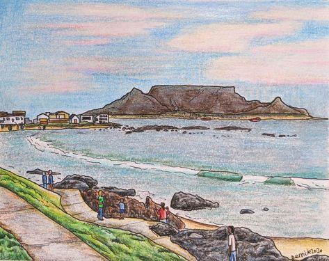 Landscape sketch of Cape Town's amazing Table Mountain at sunset #urbansketching #travelsketching #tablemountain Table Mountain Illustration, Table Mountain Cape Town Illustration, Table Mountain Cape Town Painting, South Africa Watercolor, Table Mountain South Africa, Town Drawing, Mountain Sketch, Landscape Pencil Drawings, Mountain Drawing