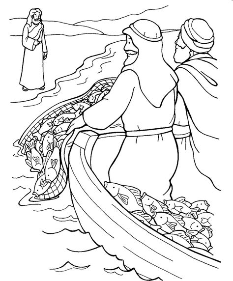 Fishing for People Coloring Page Bible Coloring Sheets, Fish Coloring, Jesus Coloring Pages, Sunday School Coloring Pages, People Coloring Pages, Childrens Sermons, Fish Coloring Page, Bible Story Crafts, Preschool Bible