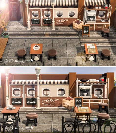 Miss Acnh on Instagram: “Small Outdoor Cafe ☕ Happy Saturday 🌼 Speed Build and Codes are on my YouTube channel! Link in bio 🌼 . Standees: @haru_chi_ate Windows:…” Small Outdoor Cafe, Animal Crossing Cafe, Acnh Inspiration, City Island, Acnh Design, Animal Crossing Qr Codes Clothes, Animal Crossing Wild World, Island Theme, Animal Crossing Villagers