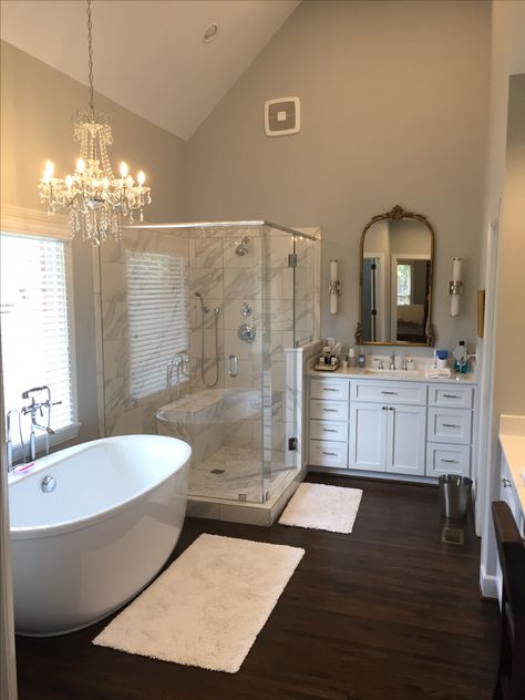 Our bath renovation complete Suburban Bathroom, Bath Renovation, Dream Life House, Clawfoot Bathtub, Remodel Ideas, Corner Bathtub, Bathroom Remodel, Alcove Bathtub, Dream Life