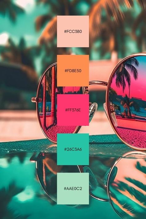 Color Scheme For Branding, Colour Pallete 2024, Vibrant Tropical Color Palette, Nail Room Decor Ideas Pink, Summer Pallet Color, Color Pallets Yellow, Vintage Color Combinations, Green Nail Room, Cool Color Pallets