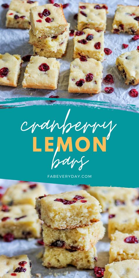 Lemon Blondies Recipe, Cranberry Lemon Bars, Blonde Brownies Recipe, Cranberry Bars Recipe, Craisins Recipes, Dried Cranberries Recipes, Lemon Blondies, Blondie Bars, Dried Cranberry