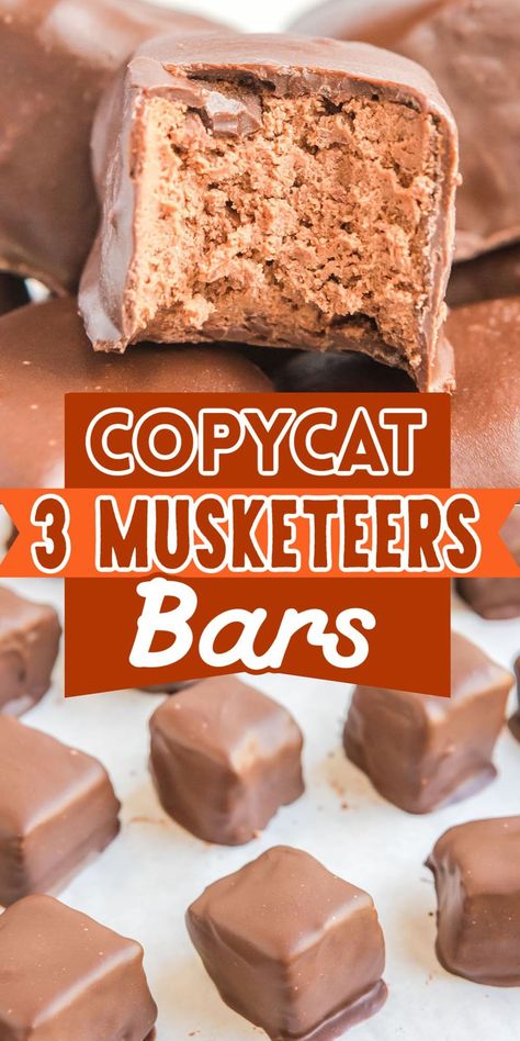 Cool Whip 3 Musketeers, Three Musketeers Candy With Cool Whip, Mini Payday Bites, Cool Whip Candy (3 Musketeers Copycat), Homemade Three Musketeers, Making Your Own Chocolate Bars, 3musketeers Candy, Copycat Candy Bars, Holiday Candies Recipes