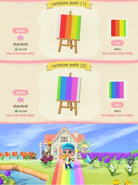 Animal Crossing Rainbow, Acnh Pride, Path Acnh, Kidcore Island, Acnh Spring, Acnh Pattern, Rainbow Island, Motif Acnl, Rainbow Peace