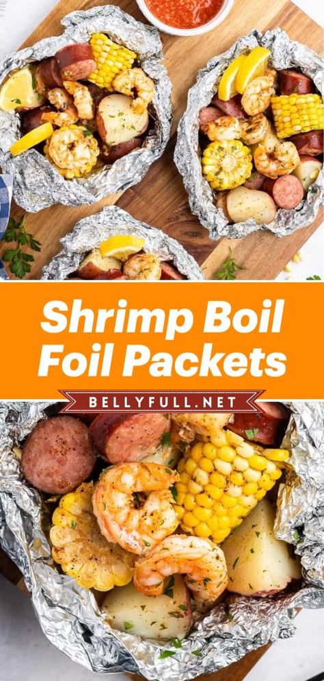 Shrimp Boil Foil Packets, Corn And Potatoes, Shrimp Boil Foil, Foil Packet Dinners, Foil Dinners, Foil Packs, Foil Packet Meals, Foil Packet, Boiled Food