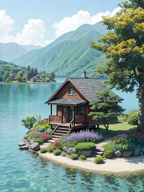 Panorama Alam, Small Canvas Paintings, Canvas For Beginners, Canvas Drawings, 수채화 그림, Fantasy House, Simple Acrylic Paintings, घर की सजावट, Beautiful Locations Nature