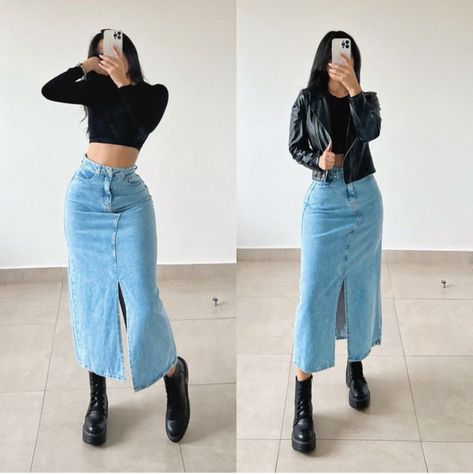 Jeans Skirt Outfits, Cardigan Fall Outfit, Outfits Juvenil, Jean Skirt Outfits, Looks Country, Cute Modest Outfits, Denim Skirt Outfits, Look Formal, Everyday Fashion Outfits