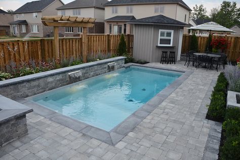 The Bobinskis 10 x 20 Inground rectangle is the perfect example of how a tight backyard can make a big impact with sheer descent waterfalls and much more. In Ground Pool Kits, Rectangle Swimming Pools, Swimming Pool Kits, Rectangle Pool, Pool Kits, Pools Backyard Inground, Swimming Pools Inground, Inground Pool, Backyard Pool Landscaping