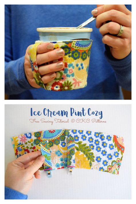 Pint Ice Cream Cozy Free Sewing Patterns | Fabric Art DIY Sewing Ice Cream Cozy, Fabric Ice Cream Cozy, Ice Cream Koozie Pattern, Pint Ice Cream Cozy Sewing Pattern, Drink Cozy Sewing Pattern, Ice Cream Pint Cozy Pattern Free, Ice Cream Cozy Pattern Free, Ice Cream Pint Cozy Patterns, Sewn Crafts To Sell