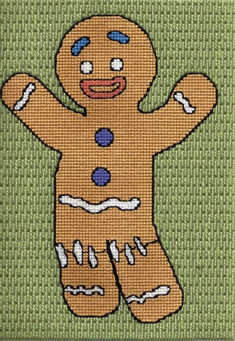 Shrek Gingerbread Man, Gingerbread Man Shrek, Shrek Gingerbread, Xmas Stitch, Childrens Characters, Easy Diy Christmas Gifts, Xmas Cross Stitch, Disney Cross Stitch, Kid Character