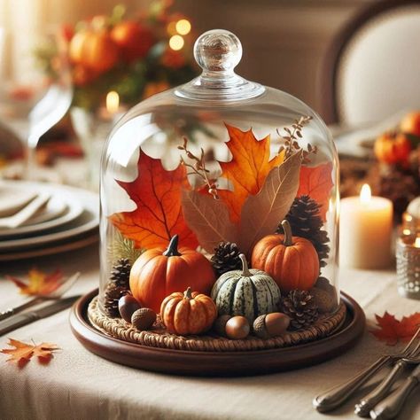 Decorating With Mushrooms, Homemade Fall Decorations, Cheap Thanksgiving Decorations, Rustic Fall Centerpieces, Thanksgiving Centerpieces Diy, Tiered Dessert Stand, Edible Centerpieces, Cloche Decor, Thanksgiving Cornucopia