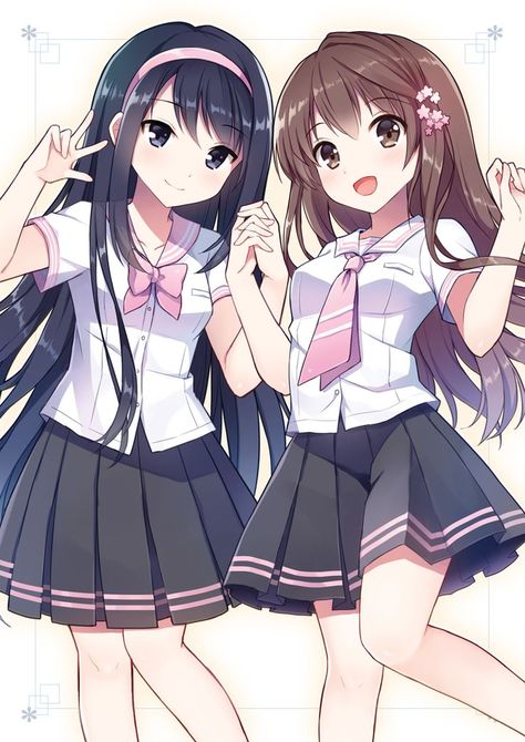 School Uniforms, Two Girls, Best Friends, Anime