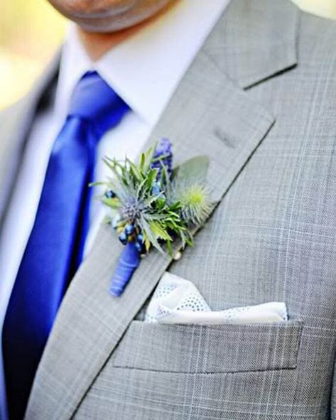 Silver Winter Wedding, Cobalt Blue Weddings, Royal Blue Bridesmaids, Royal Blue Tie, Groom Buttonholes, Royal Blue Bridesmaid Dresses, Blue Thistle, Blue Delphinium, Winter Wedding Colors