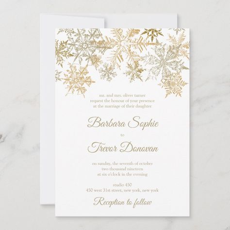 Gold Winter Wedding, Christmas Wedding Favors, Christmas Elegant, Snowflake Wedding, Christmas Wedding Invitations, Elegant Winter Wedding, Winter Wonderland Theme, Wedding Invitation Size, Wonderland Theme