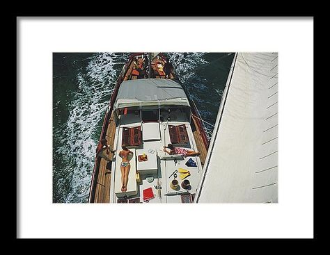 Deck Dwellers Framed Print by Slim Aarons. All framed prints are professionally printed, framed, assembled, and shipped within 3 - 4 business days and delivered ready-to-hang on your wall. Choose from multiple print sizes and hundreds of frame and mat options. Yacht Photography, Slim Aarons Photography, Slim Aarons Prints, Attractive Things, On A Yacht, Slim Aarons, A Yacht, Nyc Apartment, The Bahamas