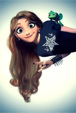 tangled rock n' roll Punk Rapunzel, Gothic Disney Princesses, Emo Disney, Punk Disney Princess, Goth Disney Princesses, Goth Disney, Disneyland Princess, Punk Disney Princesses, Disney Character Drawing