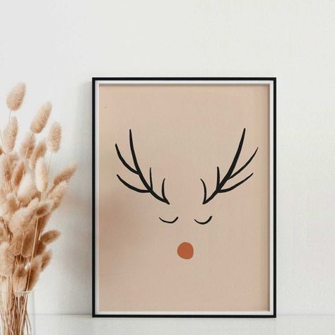 Christmas Reindeer Art Print Minimalist Christmas Print Boho | Etsy Christmas Reindeer Art, Reindeer Art, Simple Paintings, Rudolph Christmas, Diy Christmas Decor, Custom Wall Decor, Home Inspo, Minimalist Christmas, Boho Christmas