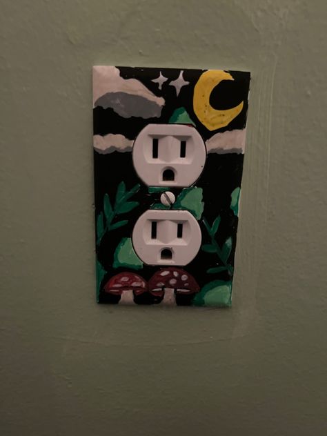 I used posca pins when doing this i also used pencil and then went over it w/posca pins Light Switch Art Paint, Painting Outlet Covers, Outlet Cover Painting Ideas, Lightswitch Ideas Painting, Outlet Painting Ideas, Painting Outlets, Idea For Room, Light Switch Art, Painted Bedroom