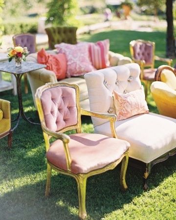 Vintage Settee, Wedding Fotos, Alice In Wonderland Wedding, Ceremony Seating, Mini Wedding, Martha Stewart Weddings, Wonderland Wedding, Micro Wedding, Valentines Day Weddings