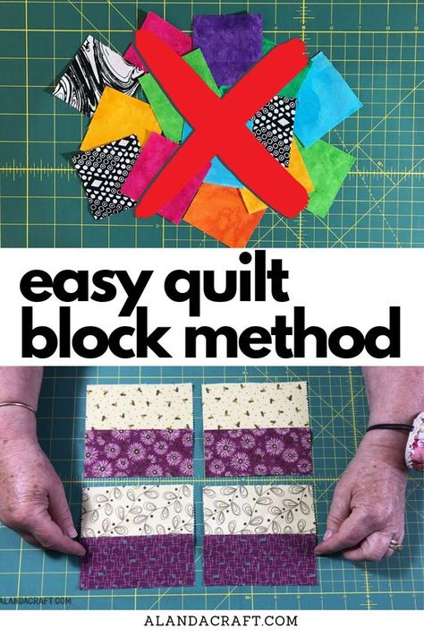 This is an easy and quick way to sew together a patchwork quilt block. You don't need to cut little squares and pain stakingly sew them all together. This makes is super easy. Step-by-step tutorial. Quilt Patterns Easy Squares, Easy Quilting Techniques, Beginner Quilt Tutorial, 4 Patch Quilt, Quick Quilts, Quilt Blocks Easy, Big Block Quilts, Quick Quilt, Quilt Sewing Patterns