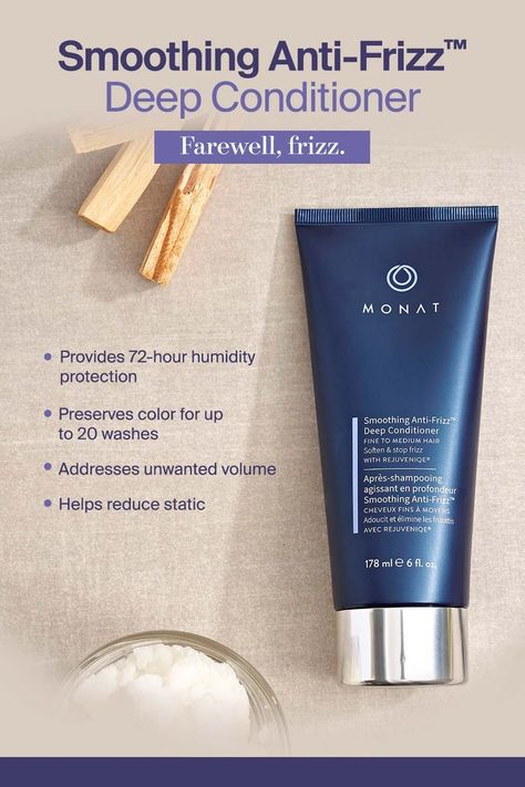 MONAT's Smoothing Anti-Frizz™️ Deep Conditioner works on all hair types to nourish, help repel humidity for up to 72 hours, control frizz, add brilliance, and reduce hair breakage. It is formulated with REJUVENIQE®️ and provides 3 times smoother, softer hair. You'll love floral and fruity fragrances and how soft and touchable your locks will be. Monat Hair Products, Stop Hair Breakage, Vitamins C, Stronger Hair, Monat Hair, Anti Frizz, Going Natural, Frizz Control, Deep Conditioner