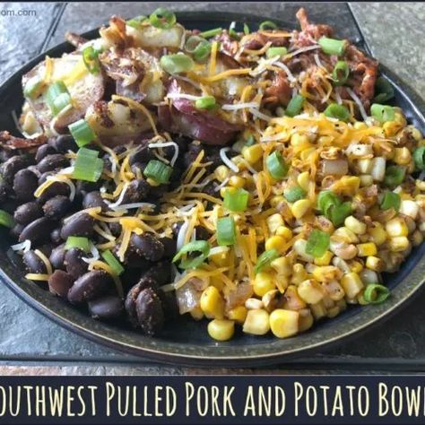 Southwest Pulled Pork and Potato Bowls Pulled Pork Chili Recipe, Pork Chili Recipe, Pulled Pork Chili, Pulled Pork Leftover Recipes, Potato Bowls, Gluten Free Comfort Food, Meal Plan Week, Aldi Meal Plan, Pork Chili