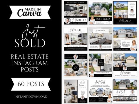 60 Just Sold Social media Posts | Realtor Instagram Post templates | Real Estate Listing Updates | Real Estate Marketing | Canva Templates Realtor Instagram, Just Sold, Social Media Games, Real Estate Listing, Instagram Post Template, Brand Awareness, Drops Design, Canva Templates, Post Templates