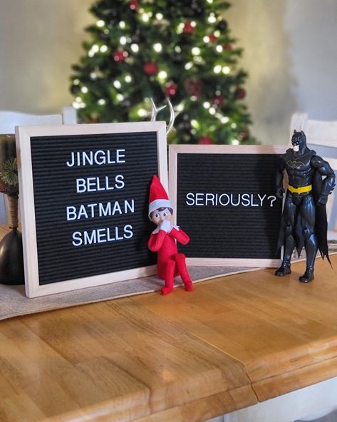 Jingle Bells Batman Smells Elf On The Shelf, Elf On The Shelf Ideas With Batman, Elf On The Shelf Batman Smells, Jingle Bells Batman Smells, Elf Batman Smells, Jingle Bells Batman Smells Elf, Dancing Elf On The Shelf, Batman Elf On The Shelf, Elf On The Shelf Arrival Ideas Funny