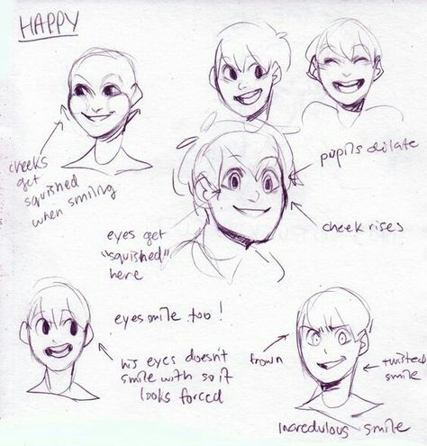 Happy Face Reference Expressions Tutorial, Expression Practice, Drawing Happy, Character Design Cartoon, Art Help, 얼굴 그리기, Drawing Faces, Drawing Expressions, Face Expressions