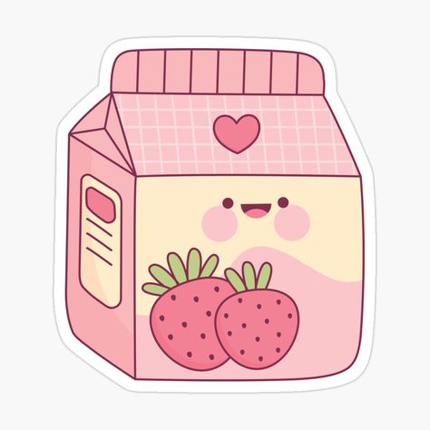 Milk Drawing, Milk Sticker, Kawaii Strawberry, Pencil Drawings For Beginners, Box Sticker, Pencil Sketch Images, Strawberry Juice, Juice Box, Cute Laptop Stickers