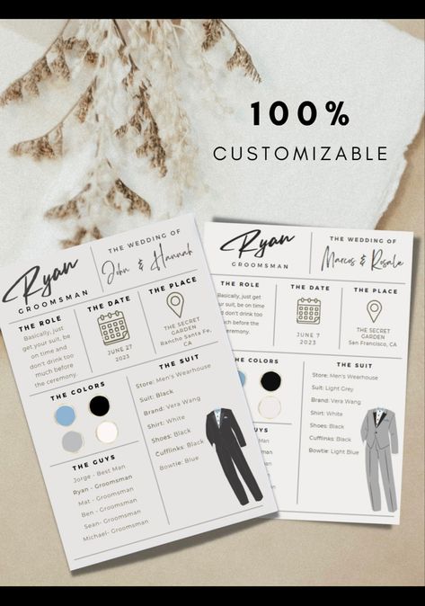 Groomsman info card with info about what suit, branch, color, duties, date…etc. Suit Up Groomsmen Proposal, Groomsman Proposal Box, Be My Best Man, Best Man Proposal, Proposal Videos, Groomsman Card, Groomsman Proposal, Be My Groomsman, Groomsmen Proposal