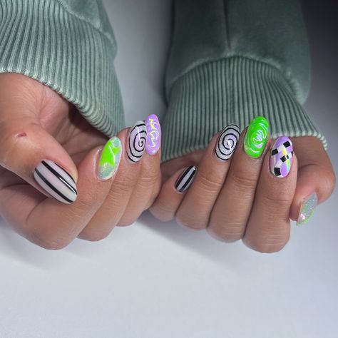 Can you guess the inspo? Lol Beetlejuice nails for an early Halloween 🪲🪱🔮 #nailart #naturalnails #gelnails #halloween #halloweennails #groovynails #nailinspo #fyp #cateyenails #almondnails #augtober #trendynails #nailtrends #chromenails #nailtutorial #beetlejuicenails #beetlejuice #beetlejuicebeetlejuicebeetlejuice POV you nail art natural nails natural long nails gel nails Bay Area nails groovy nails nail inspo chrome nails matte nails tutorial grwm watch me 90s Halloween Nails, Groovy Halloween Nails, Ghostbuster Nails, Chrome Nails Matte, Beetlejuice Nail Designs, Eyeball Nails, Nail Art Natural Nails, Nail Inspo Chrome, Nail Art Natural