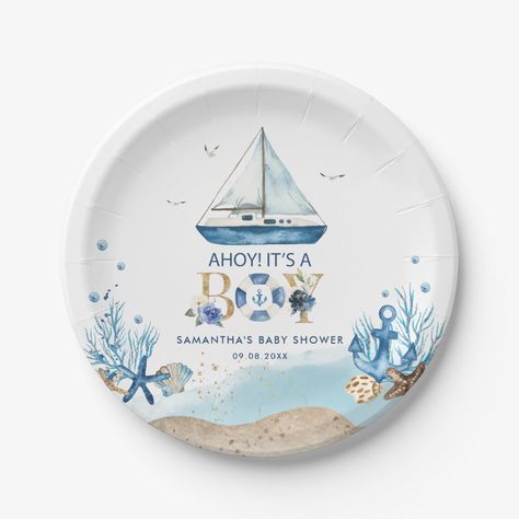 Ahoy Its A Boy Baby Shower Ideas, Nautical Baby Shower Boy, Twin Boys Baby Shower, Kate Baby, Lollipop Party, Ahoy Its A Boy, Coed Baby Shower, Bearly Wait, Blue Boat