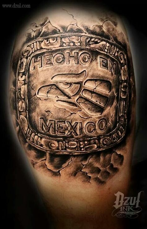 Hecho en Mexico pretty nice       *~JLov3~* Durango Mexico Tattoos, Hecho En Mexico Tattoo Ideas, Hecho En Mexico Tattoo, Cultura Tattoo, Mexican American Tattoos, Cloud Tattoo Sleeve, Tattoo Letras, Aztec Tattoos Sleeve, Mexico Tattoo