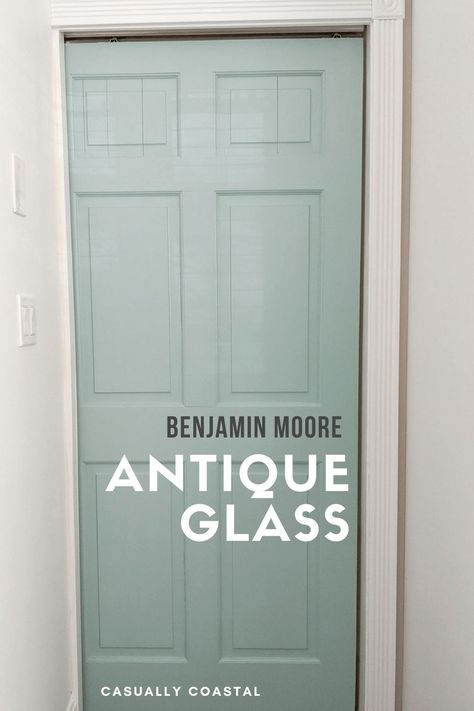 Benjamin Moore Antique Glass is a beautiful blue paint color that will create the perfect coastal vibe in your home. Use this paint color on interior doors, your kitchen island, nightstands, TV stands, chairs, bathroom vanities and more. #benjaminmoore #benjaminmoorepaint #bluepaintcolors #coastalpaintcolors #interiorpaintcolors #coastalstyle #coastaldecor #coastalhome #beachhouseinteriors Remodel Trailer, Door Painting, Paint Color Schemes, Casa Exterior, Front Door Colors, Up House, Interior Paint Colors, Exterior Paint Colors, Design Bedroom