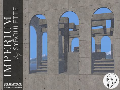 Build Cc Sims 4, Slanted Windows, Concrete Aesthetic, City Gym, Round Arch, Concrete Wallpaper, Cute Office, How To Make Animations, Outdoor School